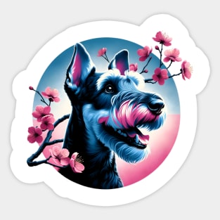 Kerry Blue Terrier Enjoys Spring Cherry Blossoms Sticker